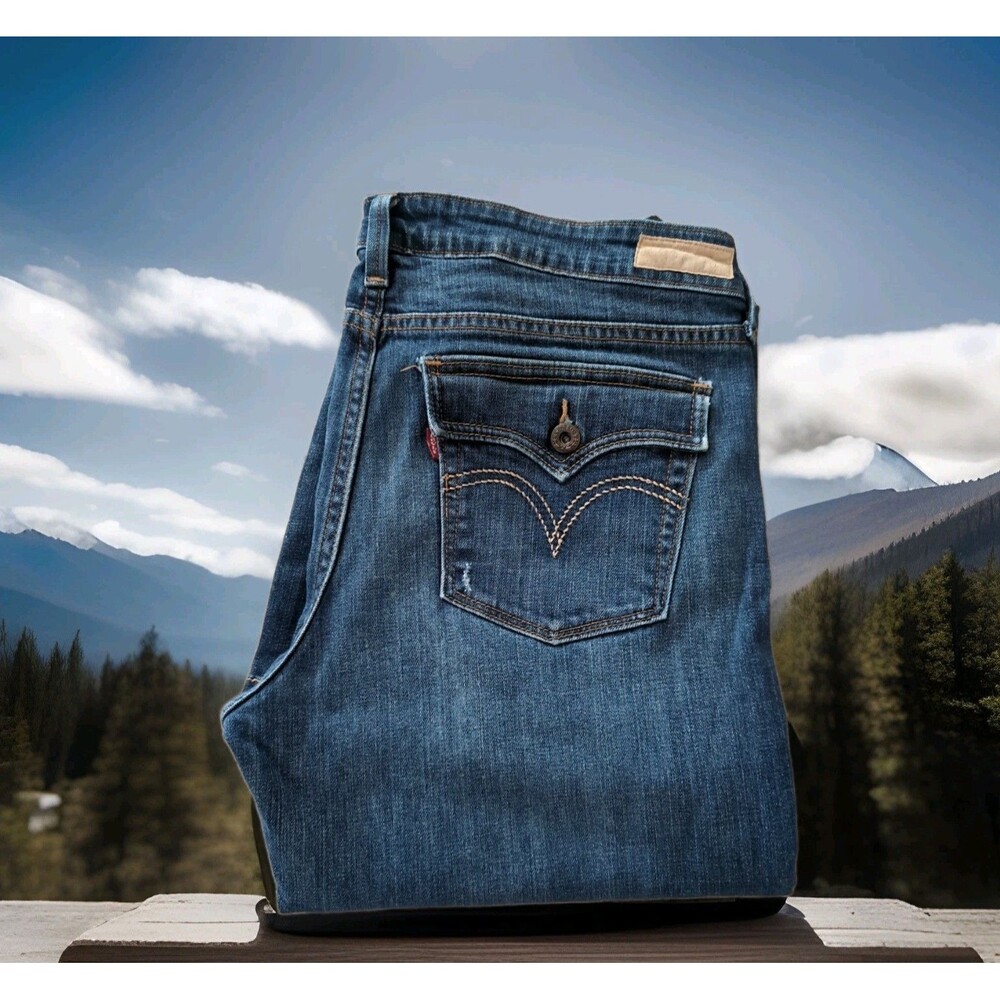 LEVIS 545 LOW RISE BOOT CUT DARK WASH DISTRESSED DENIM WOMEN'S 14M 34X30 EUC
